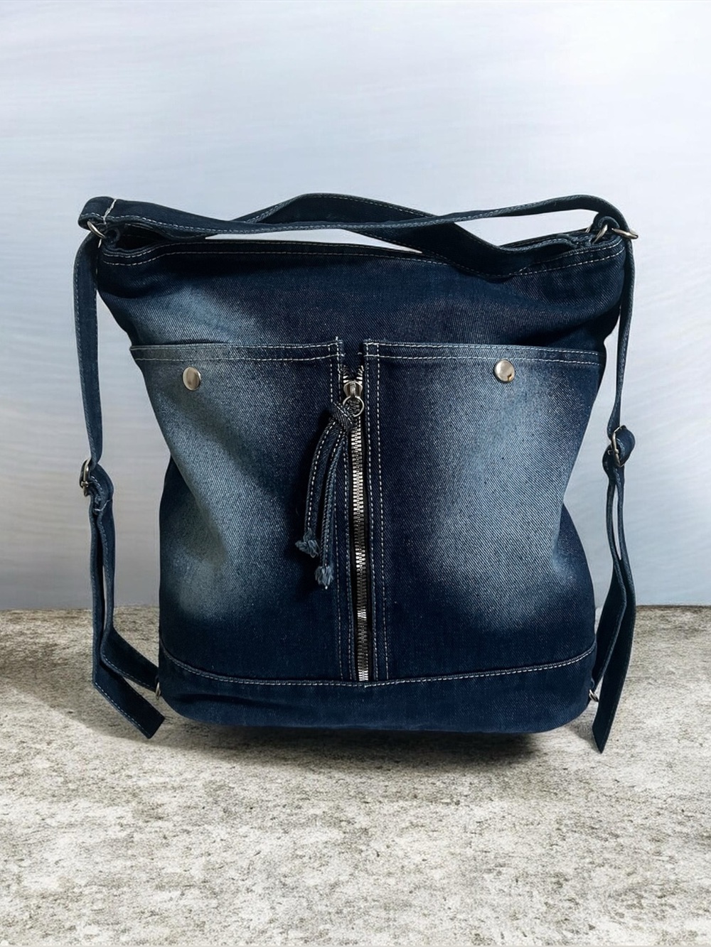 Denim Hobo Shoulder Bag - Dark Blue